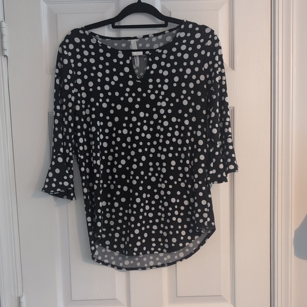 NY Collection Black and White Polka Dot Blouse